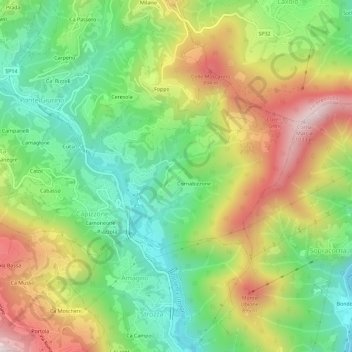 Mapa topográfico Mortesina, altitude, relevo