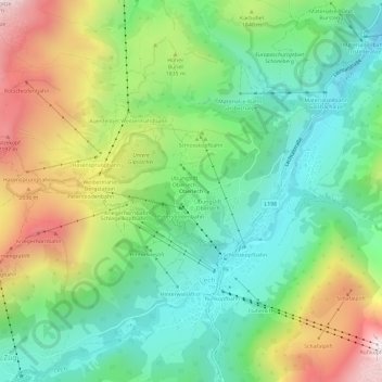 Mapa topográfico Oberlech, altitude, relevo