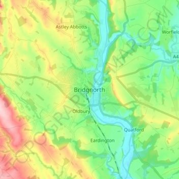 Mapa topográfico Bridgnorth, altitude, relevo