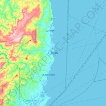 Mapa topográfico Danao, altitude, relevo