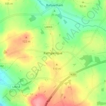 Mapa topográfico Rathgarogue, altitude, relevo
