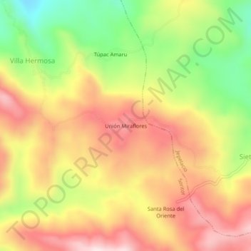 Mapa topográfico Unión Miraflores, altitude, relevo