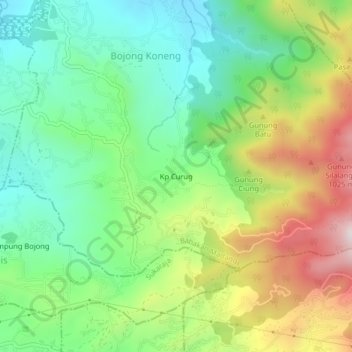 Mapa topográfico Kp Curug, altitude, relevo