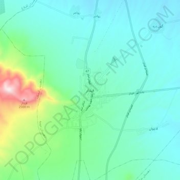 Mapa topográfico Qeydar, altitude, relevo