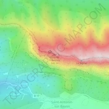 Mapa topográfico Croix de Provence, altitude, relevo