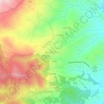 Mapa topográfico Montevitozzo, altitude, relevo