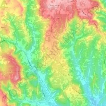 Mapa topográfico Santa Maria di Feletto, altitude, relevo