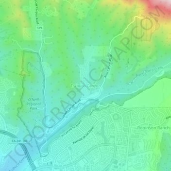 Mapa topográfico Trabuco Canyon, altitude, relevo