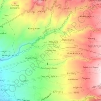 Mapa topográfico Gowok Pos, altitude, relevo