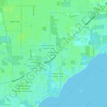 Mapa topográfico East Mobile Manor, altitude, relevo