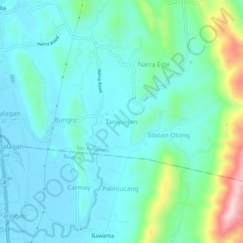 Mapa topográfico Tanquigan, altitude, relevo
