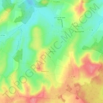 Mapa topográfico La Brosse, altitude, relevo