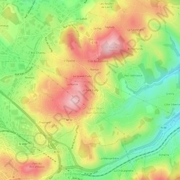 Mapa topográfico Le Petit Culty, altitude, relevo