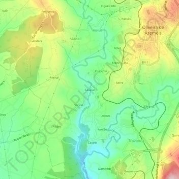Mapa topográfico Cavalar, altitude, relevo