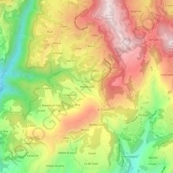 Mapa topográfico Mondrago, altitude, relevo