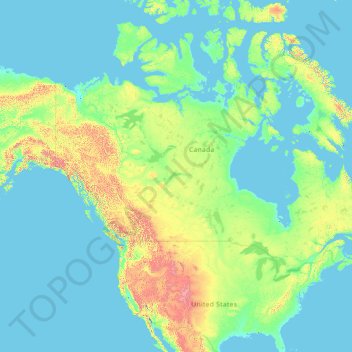 Mapa topográfico América do Norte, altitude, relevo