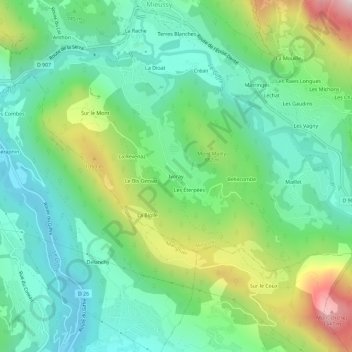 Mapa topográfico Ivoray, altitude, relevo