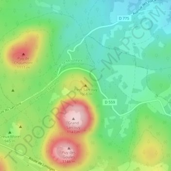 Mapa topográfico Petit Sarcouy, altitude, relevo