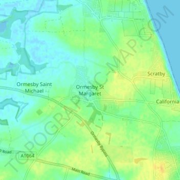 Mapa topográfico Ormesby St Margaret, altitude, relevo