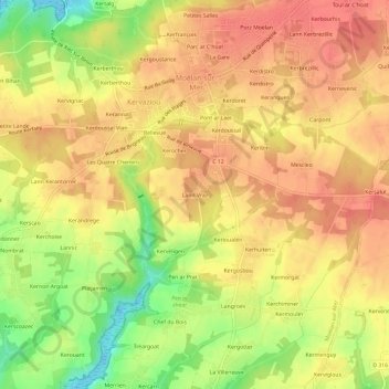Mapa topográfico Lann Vraz, altitude, relevo