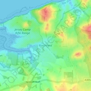 Mapa topográfico Porchfield, altitude, relevo