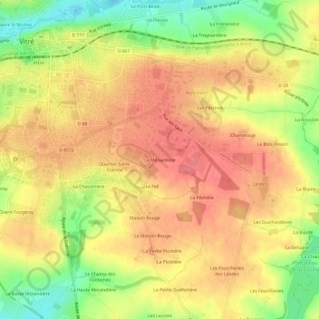 Mapa topográfico La Ménardière, altitude, relevo