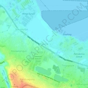 Mapa topográfico Roomo, altitude, relevo