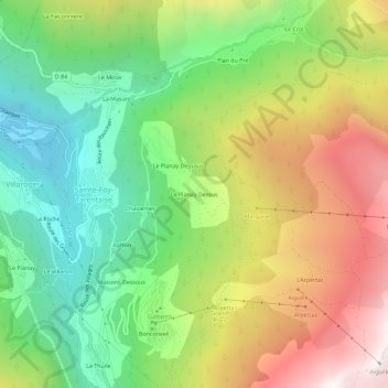 Mapa topográfico Le Planay Dessus, altitude, relevo