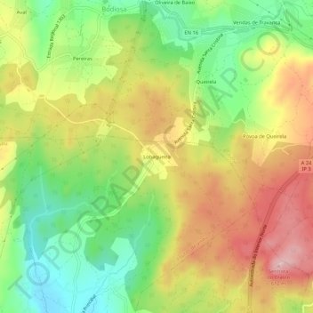 Mapa topográfico Lobagueira, altitude, relevo