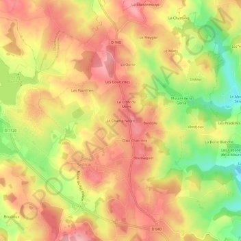 Mapa topográfico Le Champ Nègre, altitude, relevo