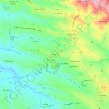 Mapa topográfico Pradaux, altitude, relevo