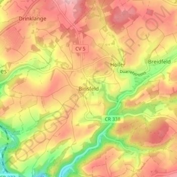 Mapa topográfico Binsfeld, altitude, relevo