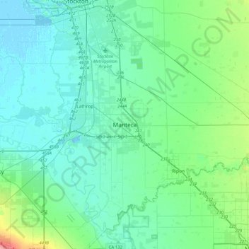 Mapa topográfico Manteca, altitude, relevo