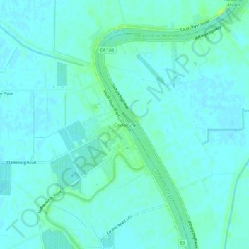 Mapa topográfico Clarksburg, altitude, relevo
