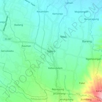 Mapa topográfico Ngoro, altitude, relevo