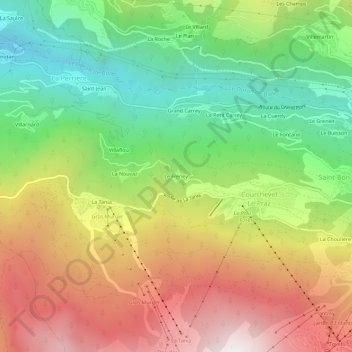 Mapa topográfico Le Freney, altitude, relevo