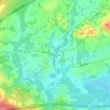 Mapa topográfico Liberty Corner, altitude, relevo