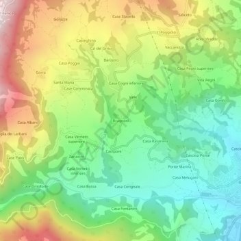 Mapa topográfico Brugnoni, altitude, relevo