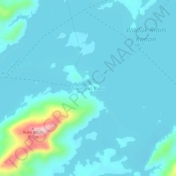 Mapa topográfico Tiwingan Baru, altitude, relevo