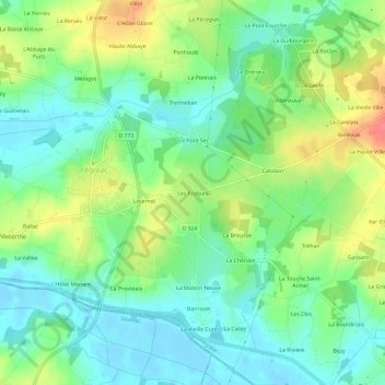 Mapa topográfico Les Ecobuts, altitude, relevo
