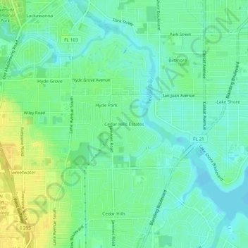 Mapa topográfico Cedar Hills Estates, altitude, relevo