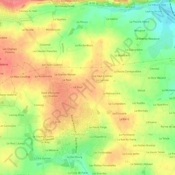 Mapa topográfico Le Feuil, altitude, relevo