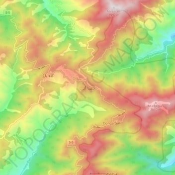Mapa topográfico Nathia Gali, altitude, relevo