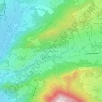 Mapa topográfico Gruberfeldsiedlung, altitude, relevo