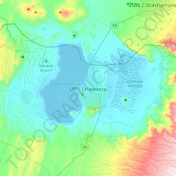 Mapa topográfico Awasa, altitude, relevo