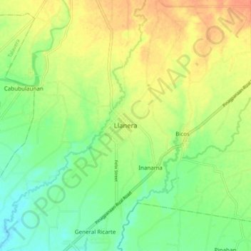 Mapa topográfico Llanera, altitude, relevo