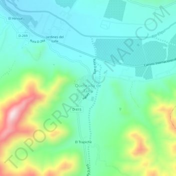 Mapa topográfico Quebrada de Talca, altitude, relevo