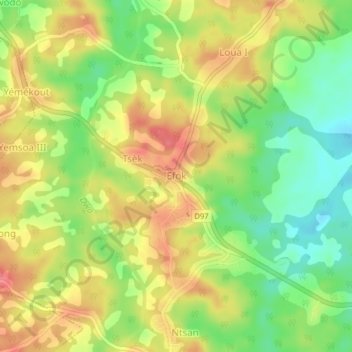 Mapa topográfico Efok, altitude, relevo