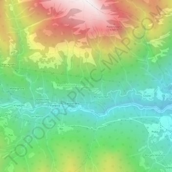 Mapa topográfico Pregliasca, altitude, relevo