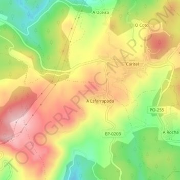 Mapa topográfico A Curota, altitude, relevo